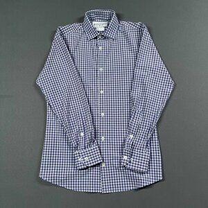 Mizzen Main Shirt Mens Small Purple White Gingham Plaid Trim Fit Leeward USA